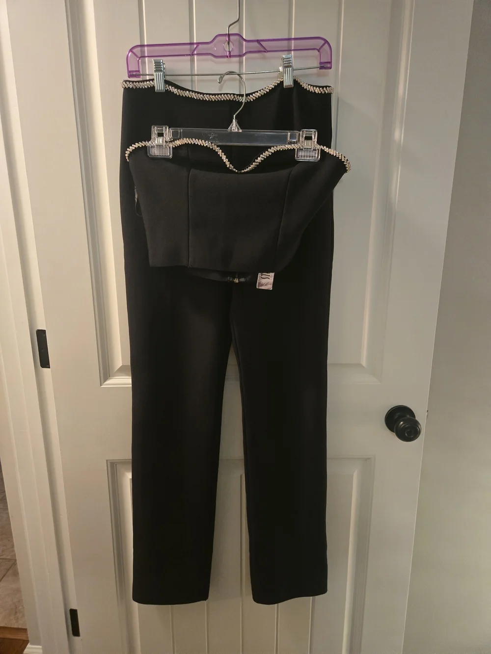 Black Straight-Leg Two Piece Set with Rhinestone Detail
